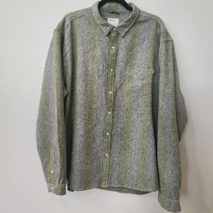 Life After Denim Long Sleeve Button Up Shirt in Gray and Green Muted Stripe